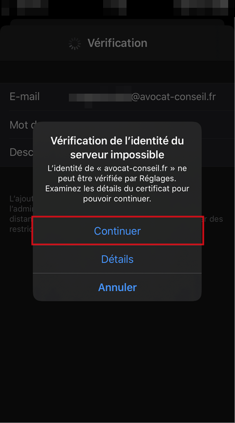 Alerte de vérification d'identité avocat-conseil iOS